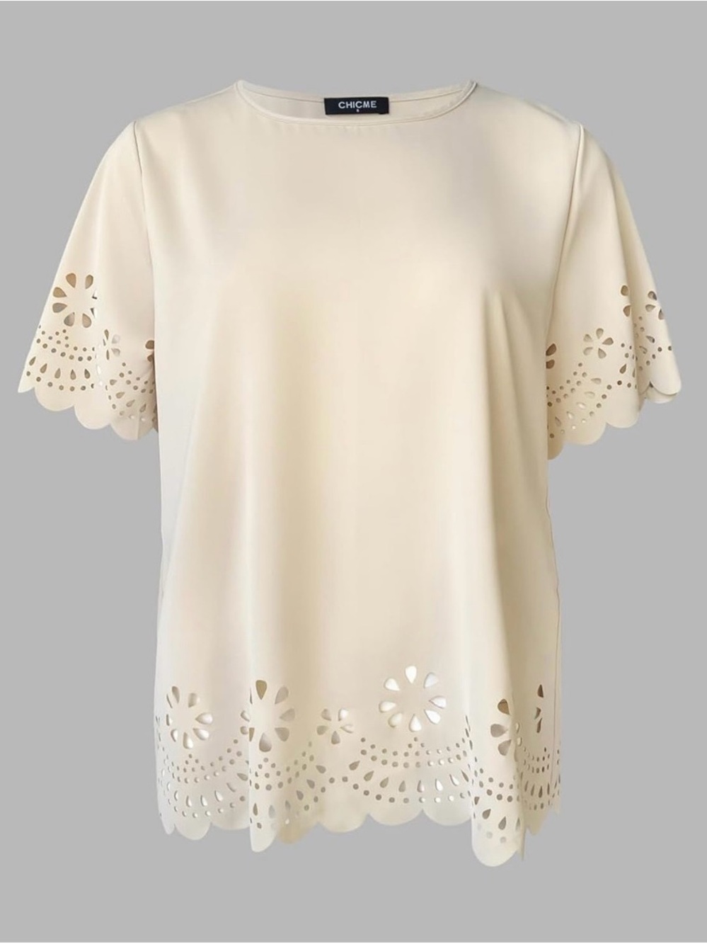 Womens Cream Eyelet Short Sleeve Top - Picture 3 of 3
